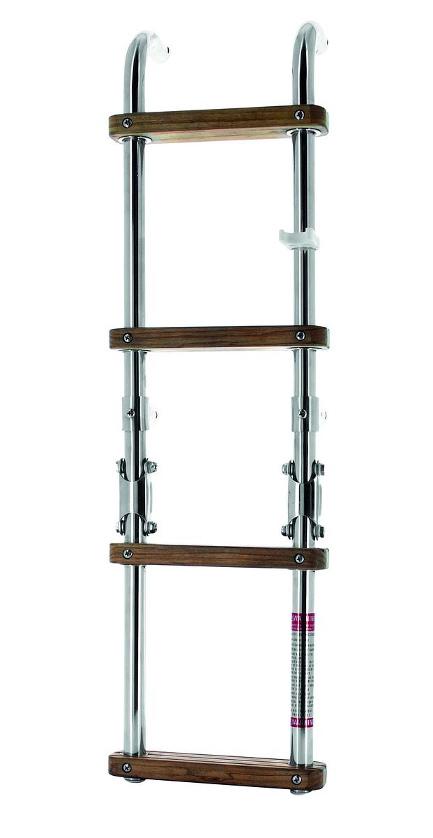 Folding ladder with teak steps