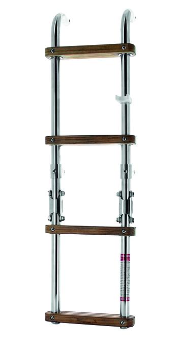 Folding ladder with teak steps
