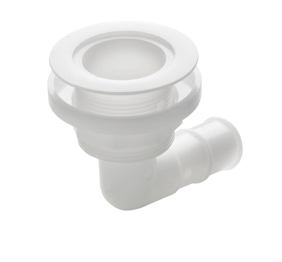 Thru-hull, 90 degree angled with low flange, Delrin, for hose Ø 25 mm (1")