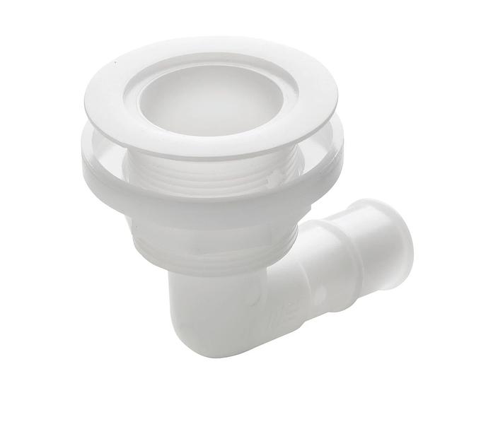 Thru-hull, 90 degree angled with low flange, Delrin, for hose Ø 28 mm (1 1/8")
