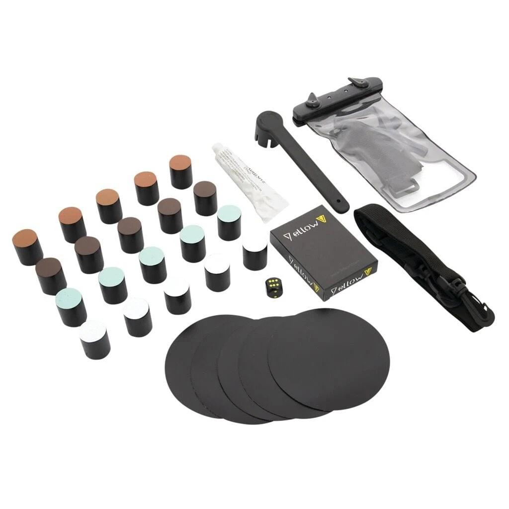 Yellow V SUP kit, Glue, Pads 5x, Key, Pawns, Cards,