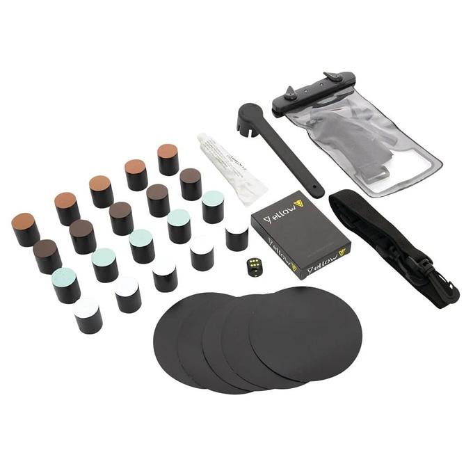 Yellow V SUP kit, Glue, Pads 5x, Key, Pawns, Cards,