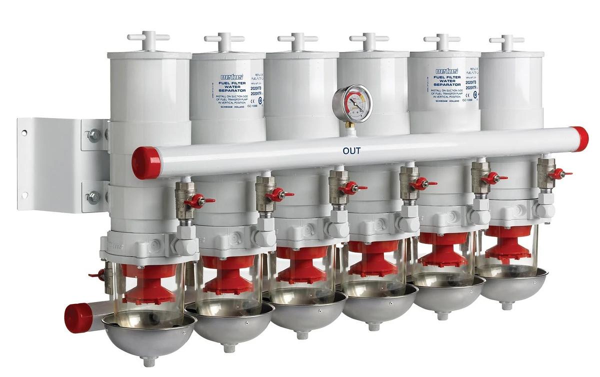 VETUS water separator/fuel filter, 3 in line, 30-micron, max. 24lt/min