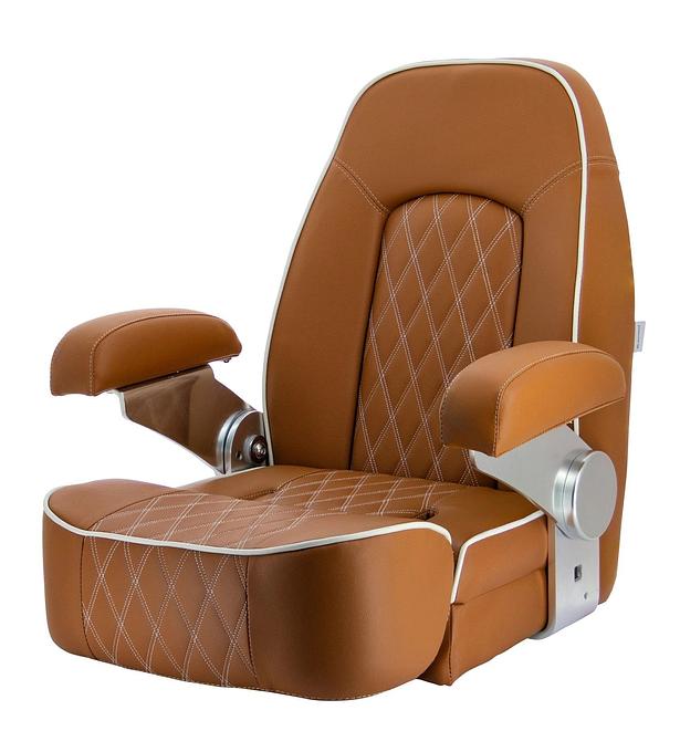 SEAMAN helm seat with flip up squab, skai orange brown (cognac)