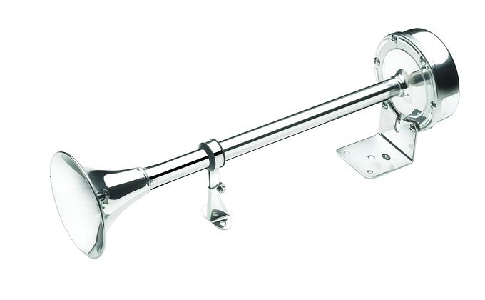 Single trumpet horn, 12 V, stainless steel, low pitch