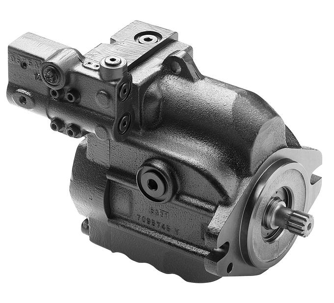 Variably adjustable piston pump, 45cm³, left handed, SAE-B flange, rear connection