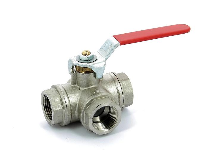Nickel plated brass 3-way full bore ball valve G1 1/4"