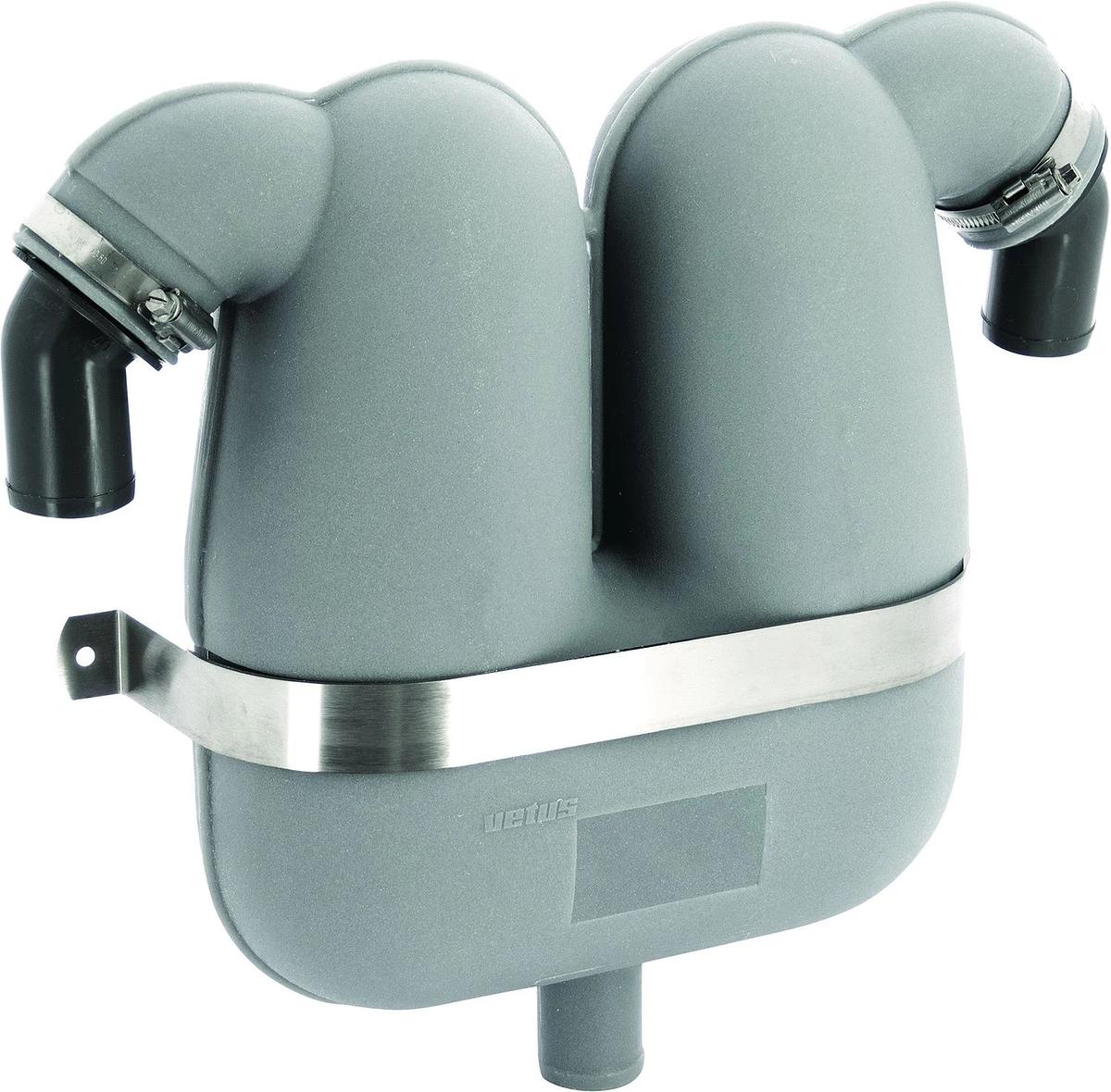 VETUS gas/water separator, 45mm rotating connections, 38mm drain