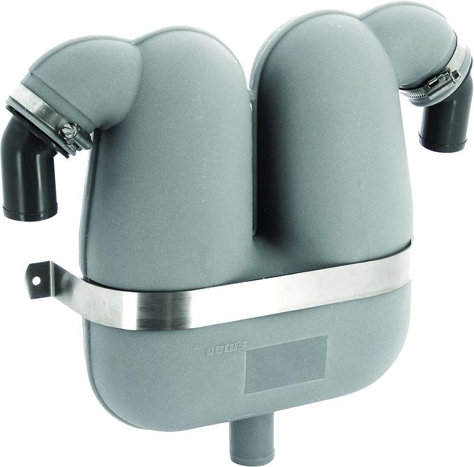 VETUS gas/water separator, 45mm rotating connections, 38mm drain