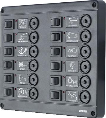 VETUS switch panel type P12 with 12 circuit breakers, 12 Volt thumbnail 1