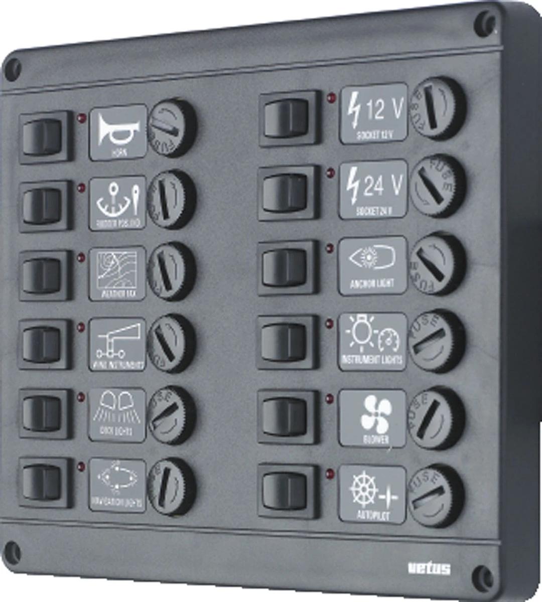 VETUS switch panel type P12 with 12 fuses, 24 Volt