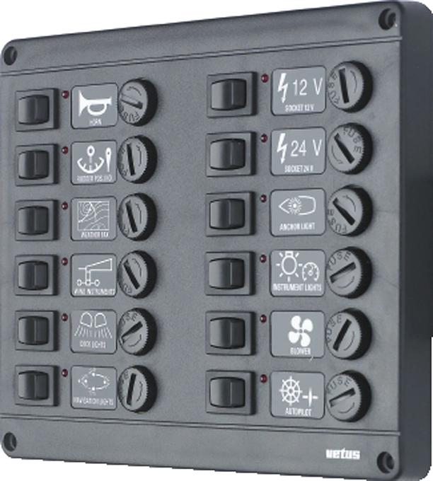 VETUS switch panel type P12 with 12 fuses, 24 Volt