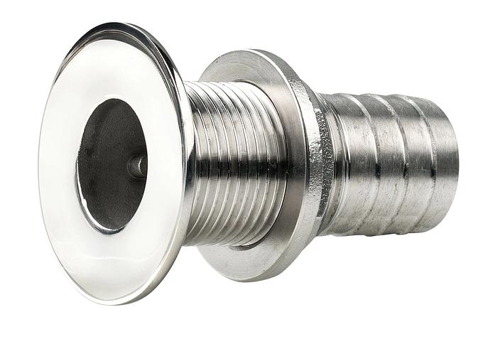 Thru-hull, stainless steel, flush flange, polished finish, G3/4'', with hose connection Ø 22 mm